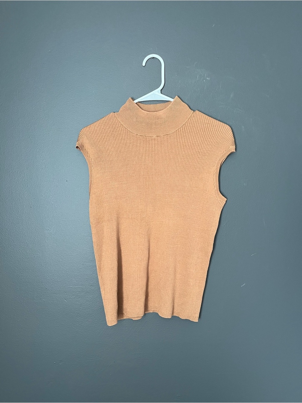 Coldwater Creek Silk Cotton Ribbed Mock Neck Sweater - Medium - Camel
